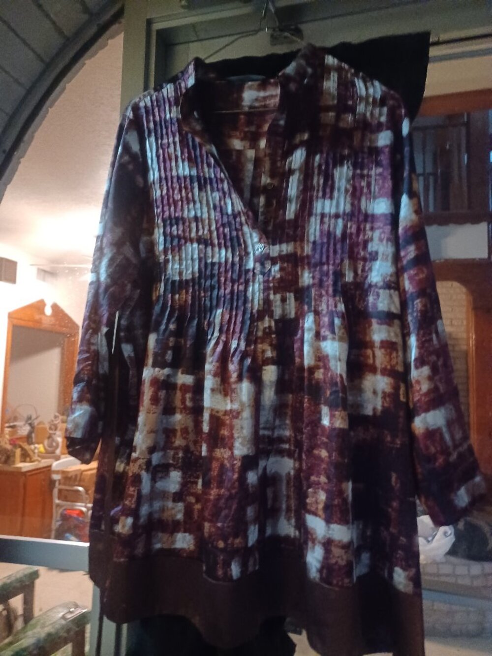 Bellissimo Women's Pull-Over Blouse L Brown & Red